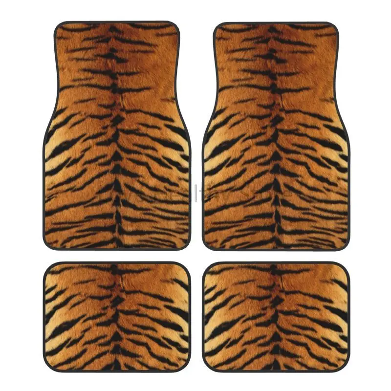 

Tiger Skin Print Car Floor Mats Auto Accessories Decor Front & Rear Car Floor Foot Mat Sets Of 4 Pieces With Rubber Backing