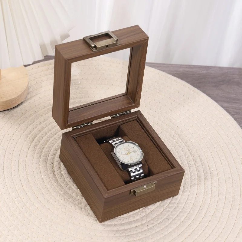 Walnut Wooden Watch Box for Men - Single Slot Mechanical Display Case Organizer Gift