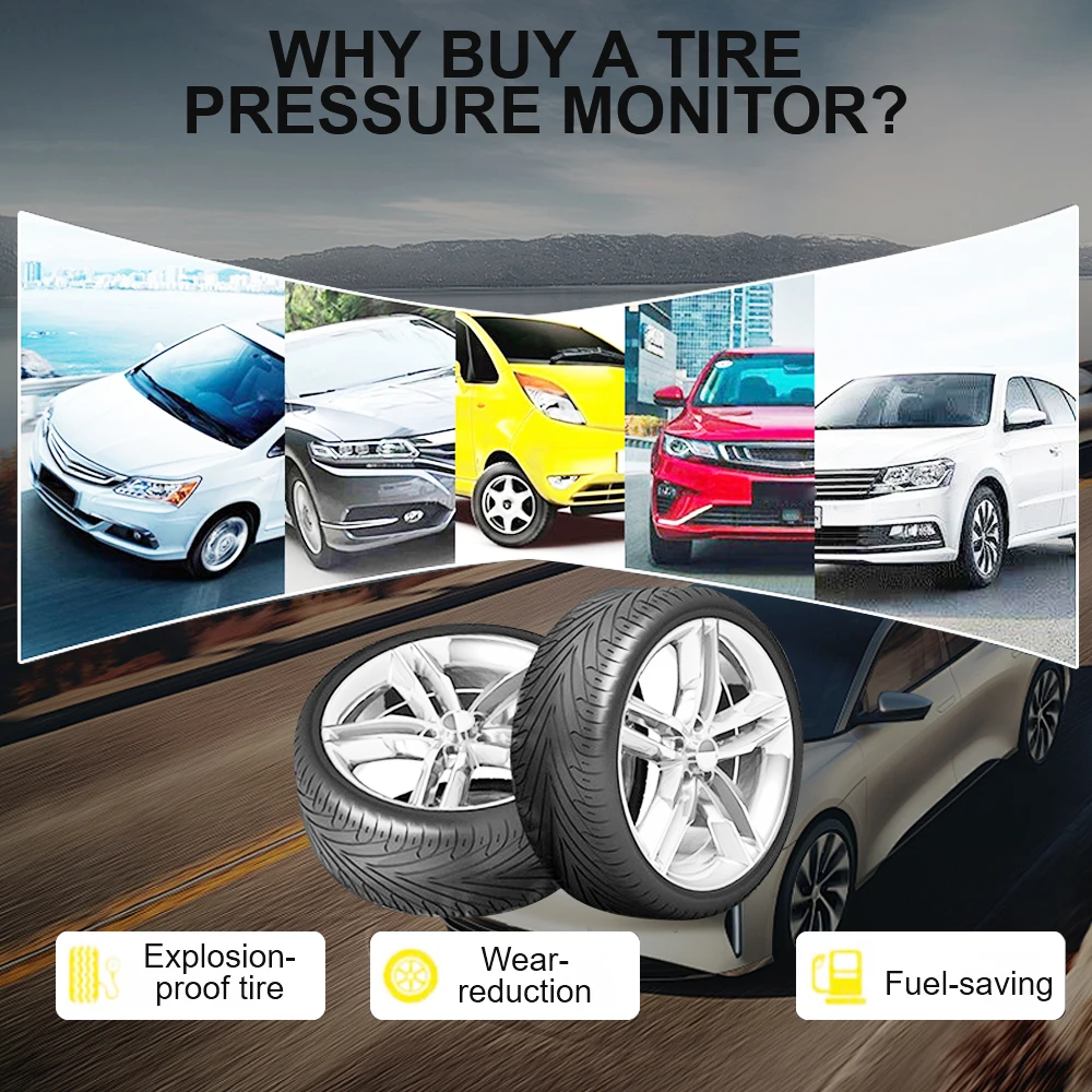 

Tyre Pressure Alarm Tire Pressure Monitoring System 4 External Sensors Rotating Holder USB Solar TPMS Car Tyre Pressure Monitor