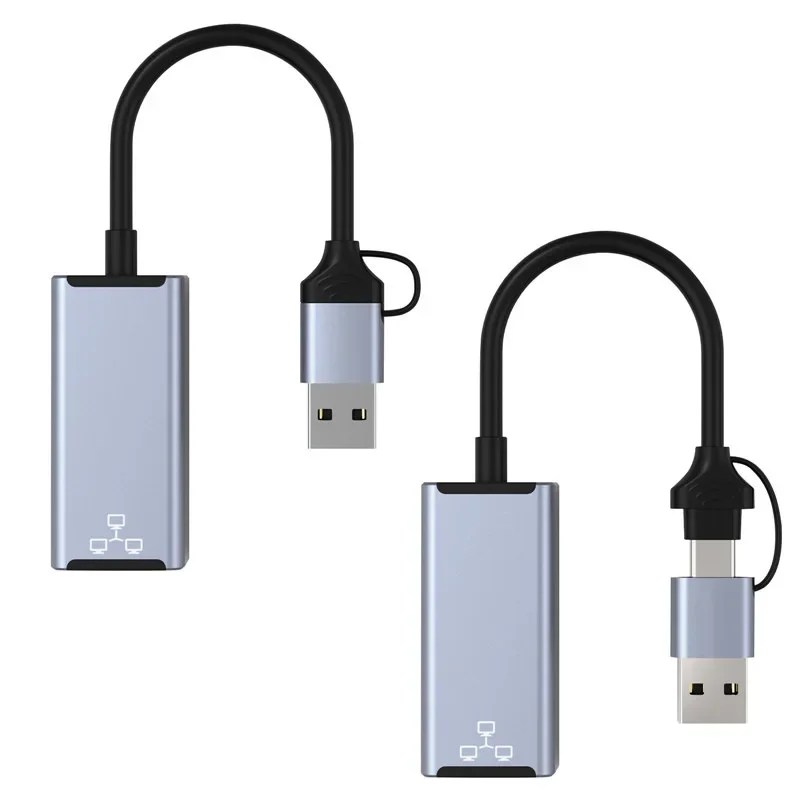 Dual head Type-C/USB to RJ45 Mobile Computer to Ethernet Port RJ45 Ethernet Converter Gigabit Network Card