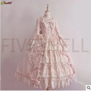 Anime Lolita Cosplay Princess Dress For Women Cute Bow Lace Chiffon Stitching Dresses Ladies All-match Large Swing Skirts New