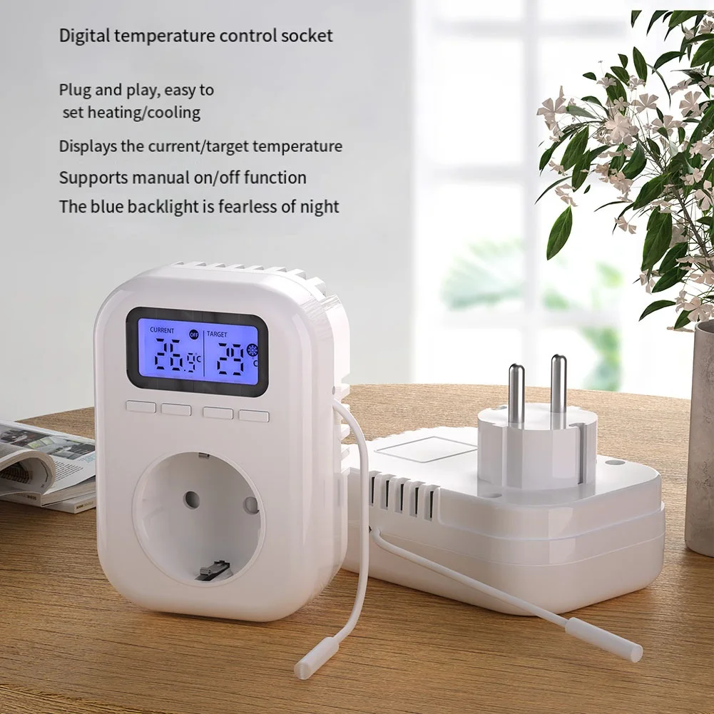 

1 шт., 220-240 В, розетка для термостата с режимами нагрева и охлаждения, подключаемая умная розетка для термостата, энергосберегающий контроль температуры