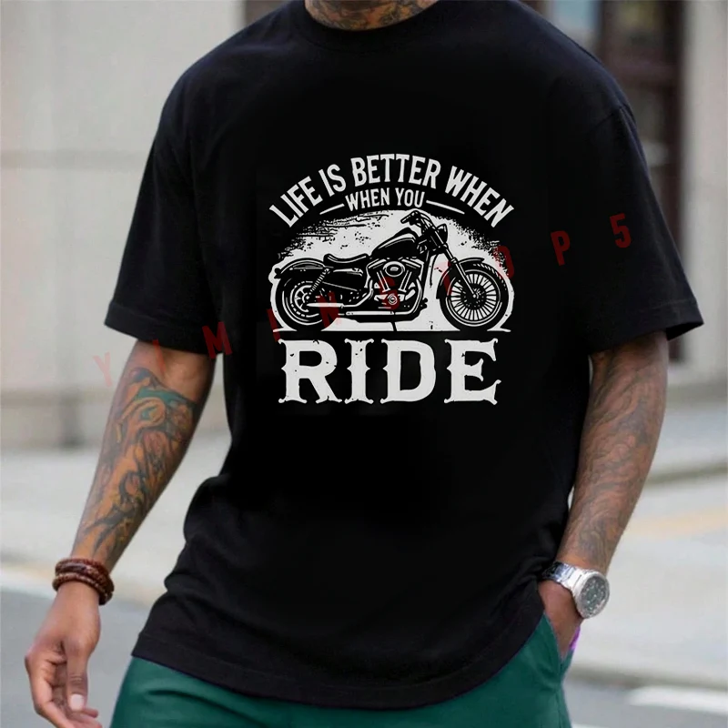 

Live Motorcycle Graphic Cotton Men's Moto T-shirt Fashion Casual Summer Comfortable Short Sleeve Tops