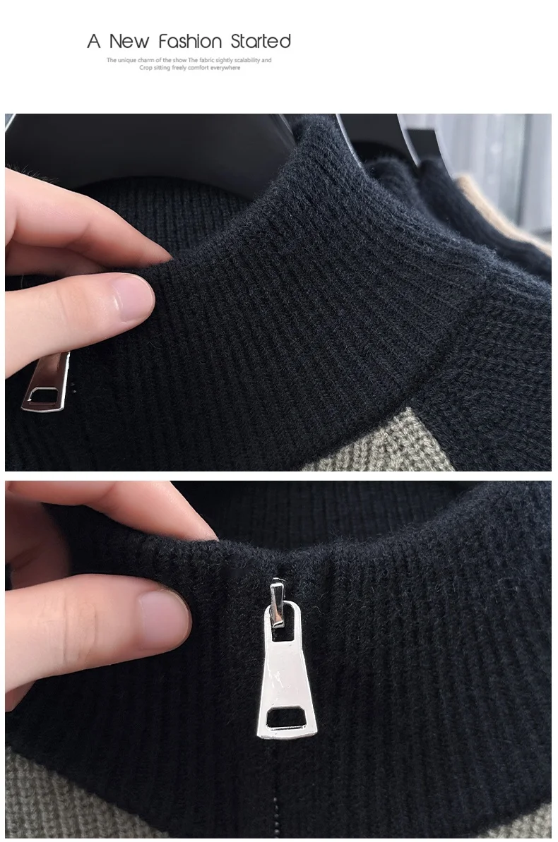 Hochwertige Herren-Strickjacke, Modemarke, gestreift, mit Reißverschluss, Stehkragen, Herbst/Winter, neuer, personalisierter, lässiger Pullover-Mantel – Detail 22