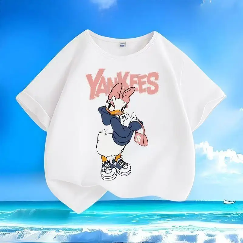 ديزني ديزي مطبوعة قصيرة الأكمام تي شيرت الأطفال الكرتون س الرقبة لينة تنفس أعلى الصيف طفل الفتيات الملابس الصلبة طفل صبي #3