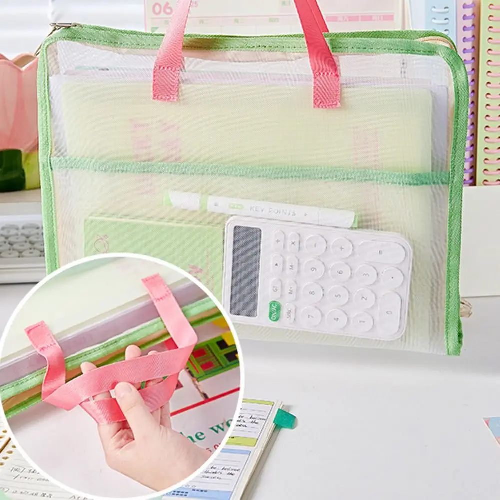 Candy Color Test Paper Storage Bag Visible Multifunctional Zipper Mesh Bags Portable Dustproof Student Tote Bags