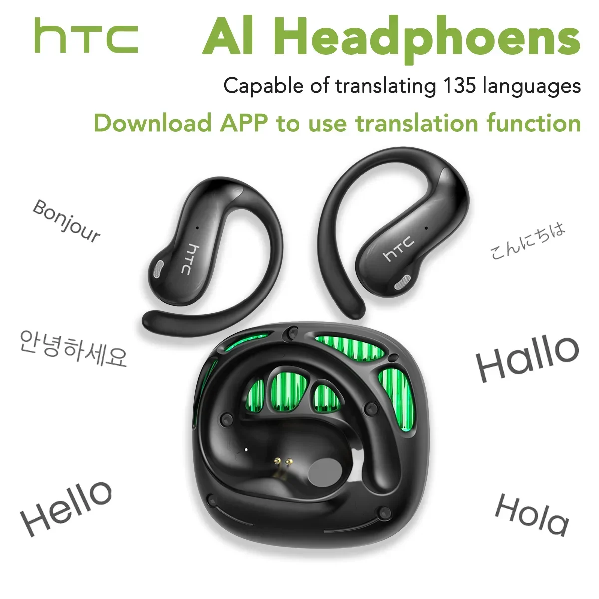HTC NE30 Bluetooth V6.0 Earphones AI Translator Earbuds OWS Sports Headphones Sensitive High-definition Mic Wireless Headphones