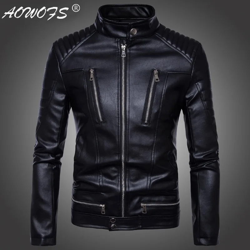 Punk Men's Motorcycle Multi-Zip Leather Jacket Motorcycle Leather Jacket