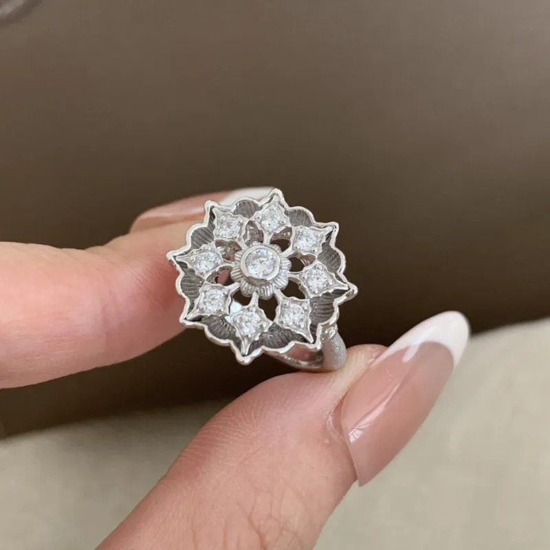 Buchi نمط الفضة نحى الزركون الدانتيل ندفة الثلج حلقة مفتوحة المرأة المتخصصة تصميم الأزياء الخفيفة الفاخرة والمجوهرات الرائعة