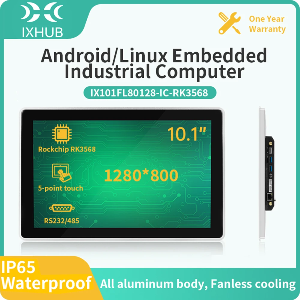 

IXHUB 10.1Inch Android/Linux All in One CNC Aluminum Computer IP65 Waterpoof Industrial Embedded HMI Monitor for POI/POS Kiosk