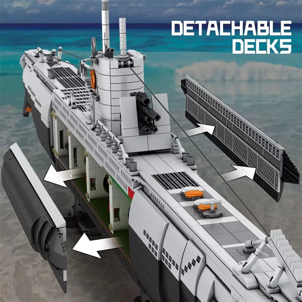 Technic MOC world wars II ทหาร U-เรือ Building Blocks รุ่น Submarine อิฐประกอบของเล่นเด็กคริสต์มาสชุดของขวัญ