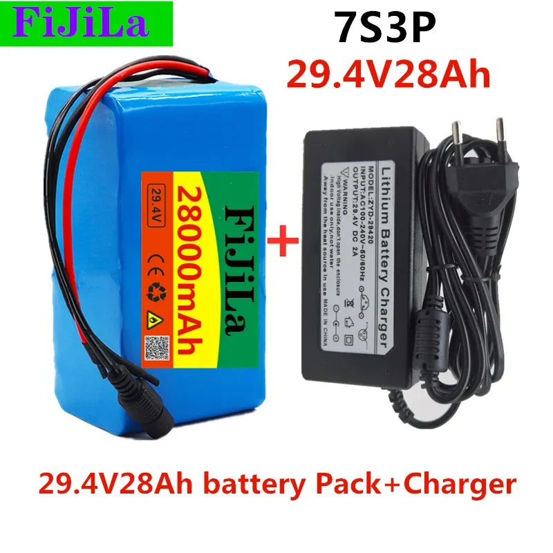 100%  New 7s3p Electric Bicycle Lithium Ion Battery 29.4V 28000mAh 15A BMS 250W 24V 350W 18650 Battery Pack BMS + Charger