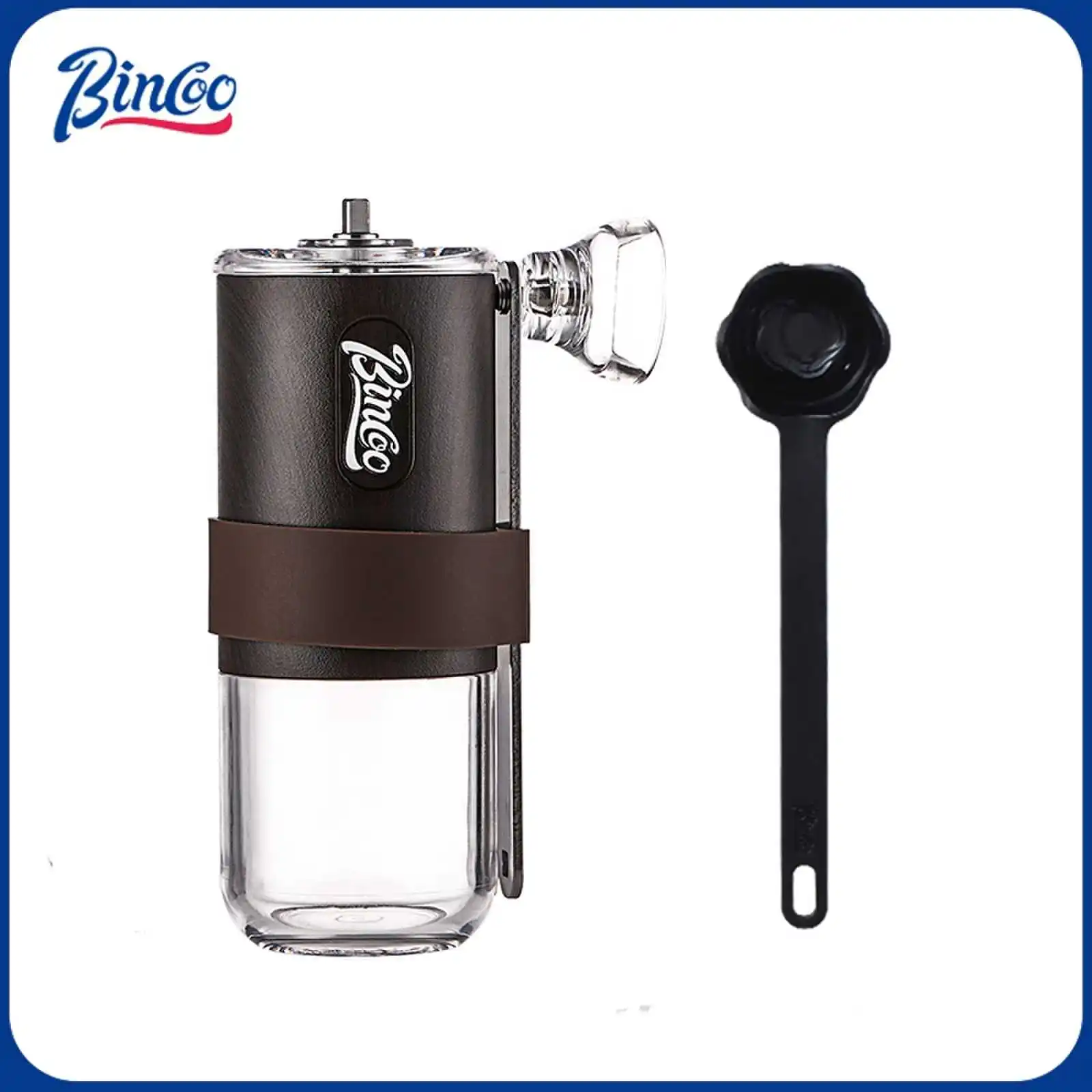 

Ручная кофемолка Bincoo с ложкой для зерен, фильтрующей бумагой, регулируемыми керамическими жерновами, портативная ручная кофемолка для кофейных зерен
