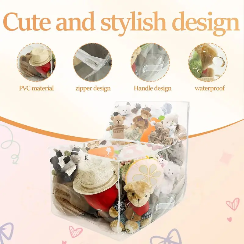 

Hot High-Capacity Transparent Pvc Children'S Toy Storage Chair Cover, Waterproof Large Plush Toy Storage Stool Doll Storage Bag