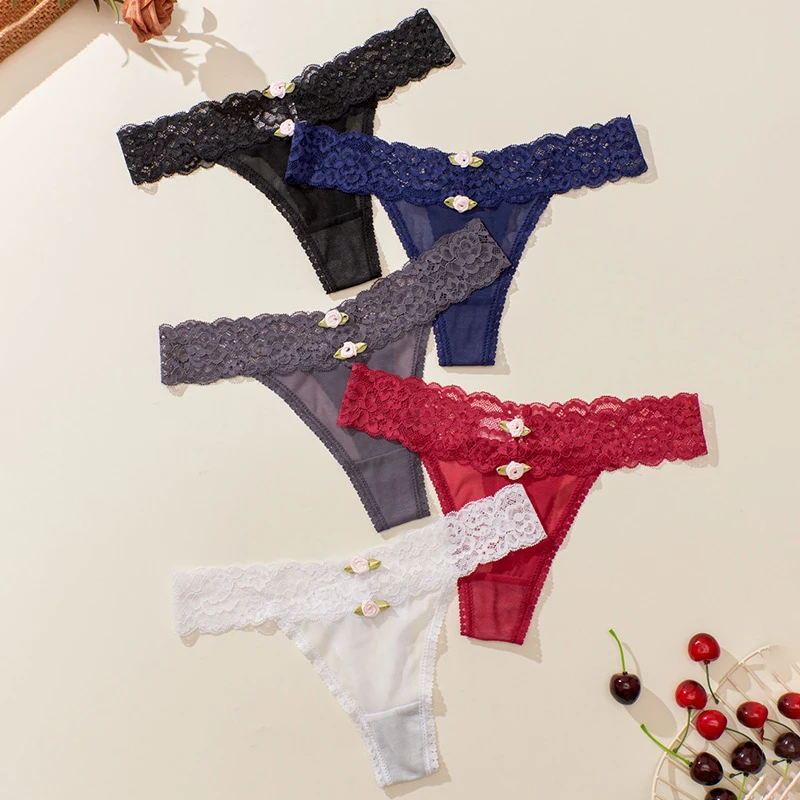 3PCS New Sexy Women's Tangas Fashion Lace Low Waist Seductive Underwear Breathable Soft Elastic G-ting