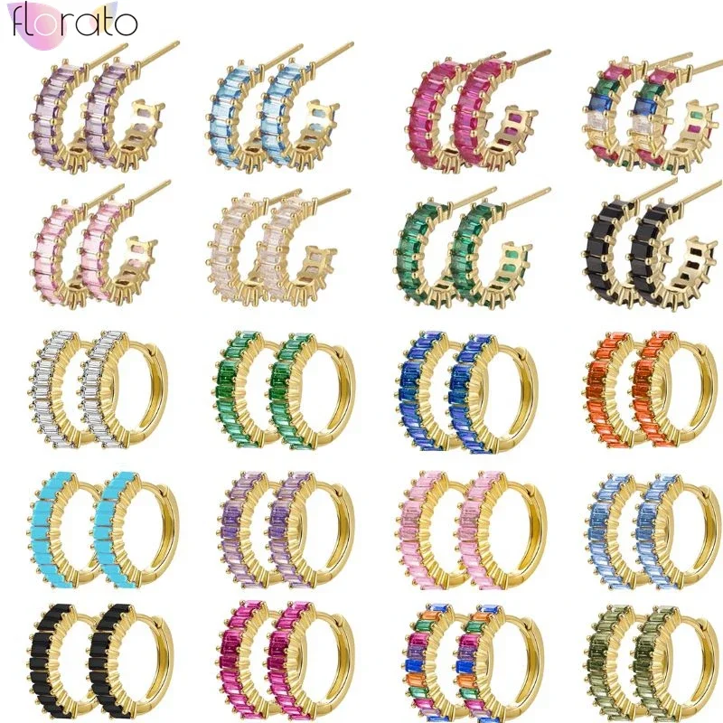 

925 Sterling Silver Needle 13mm Colorful Zircon Huggie Hoop Earrings for Women 2024 Fashion Hot Versatile Party Jewelry Earrings