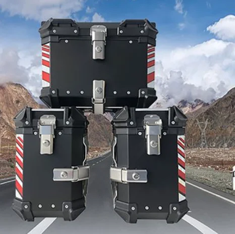 بيع المصنع المباشر الساخن 38L دراجة نارية الجانب صندوق العالمي سبائك الألومنيوم الأسود الفضة العلوي يناسب Wha لهوندا