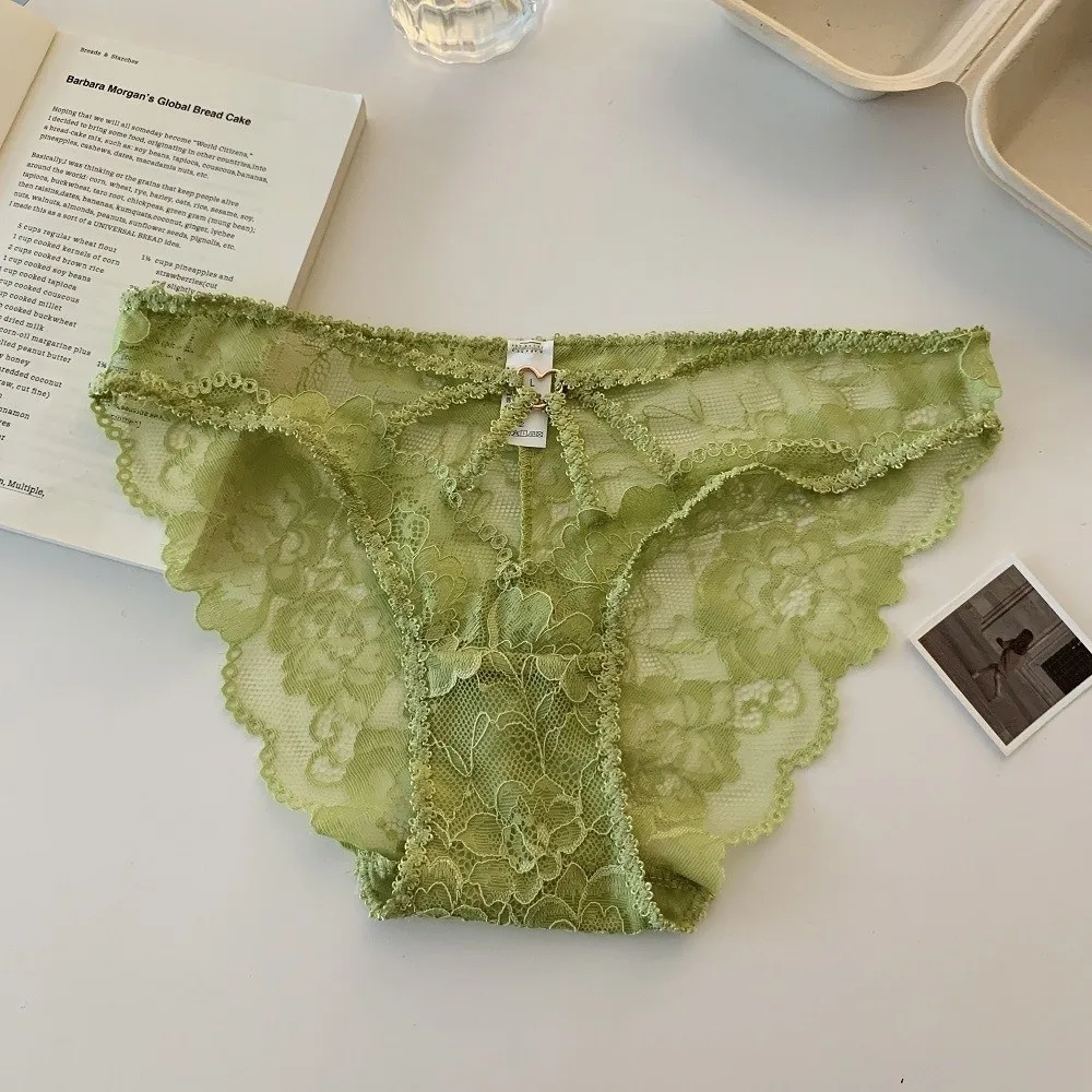 Atmungsaktive Spitzenhöschen mit hoher Taille, dünne Unterwäsche aus Baumwolle im Schrittbereich für Damen, transparente Netz-Spitzen-Slips – Detail 5