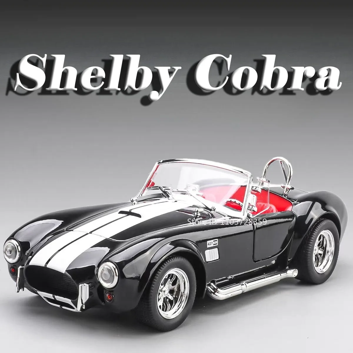 1:24 Shelby Cobra 500K modelo de juguete coches Vintage aleación Diecast sonido luz puertas abierta tirar hacia atrás decoración para adultos niños regalos