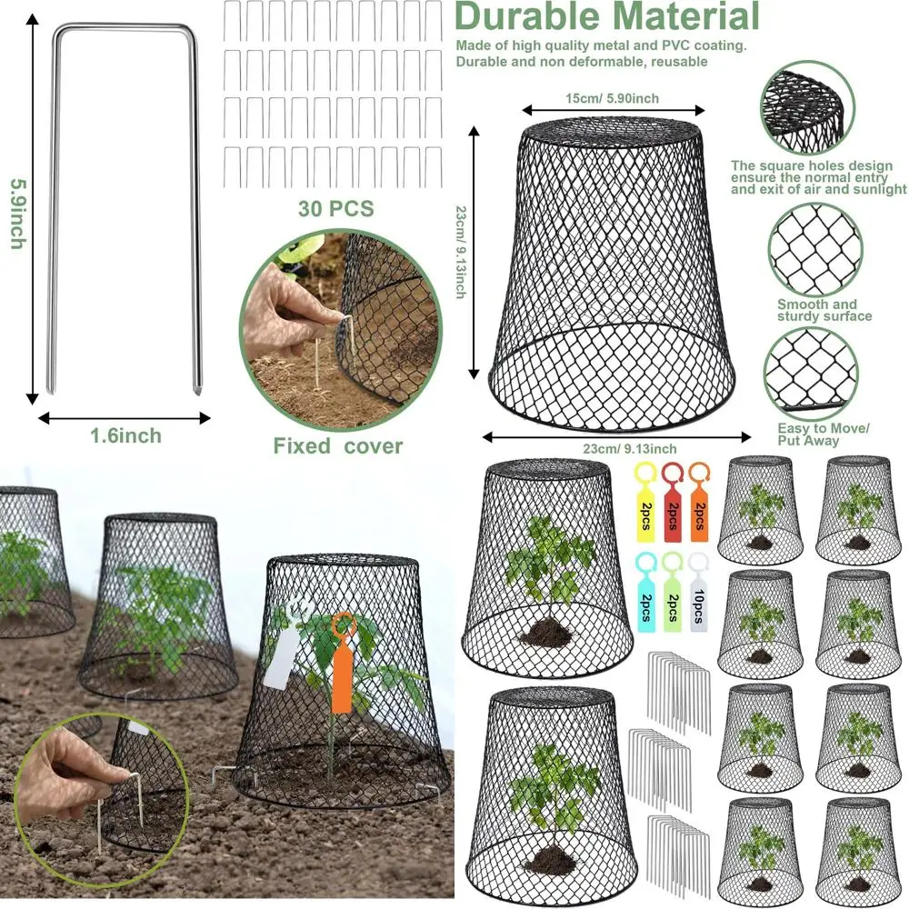 

10-Pack Heavy-Duty Metal Plant Cloches, 9.13 x 9.13 Garden Netting to Protect Plants from Animals Including Bunnies, Chickens, S