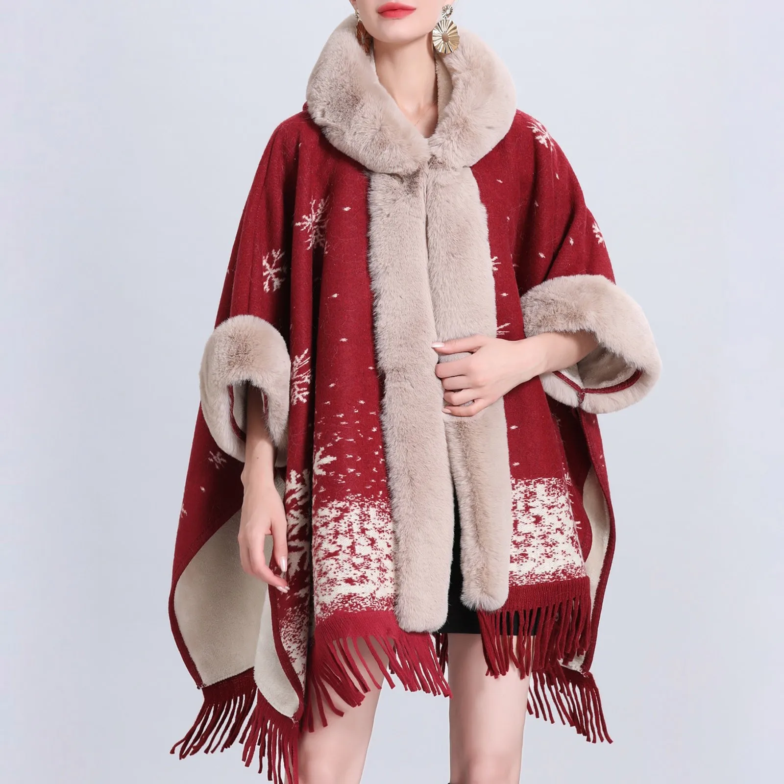 Autumn winter New Elegant Loose-fit Plaid Fleece-lined Thickened Knit Scarf Mantle Women's Woolen Scarf Jacket Pullover Coats