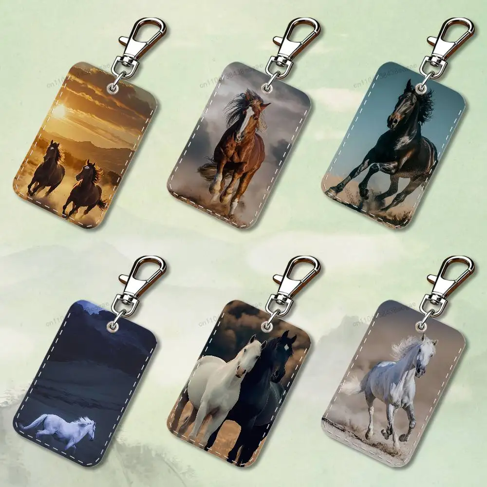 

Movement Art Galloping Horse Custom Access Card Case Leather Card Holder Keychain Key Ring Transportation Card Case Gifts