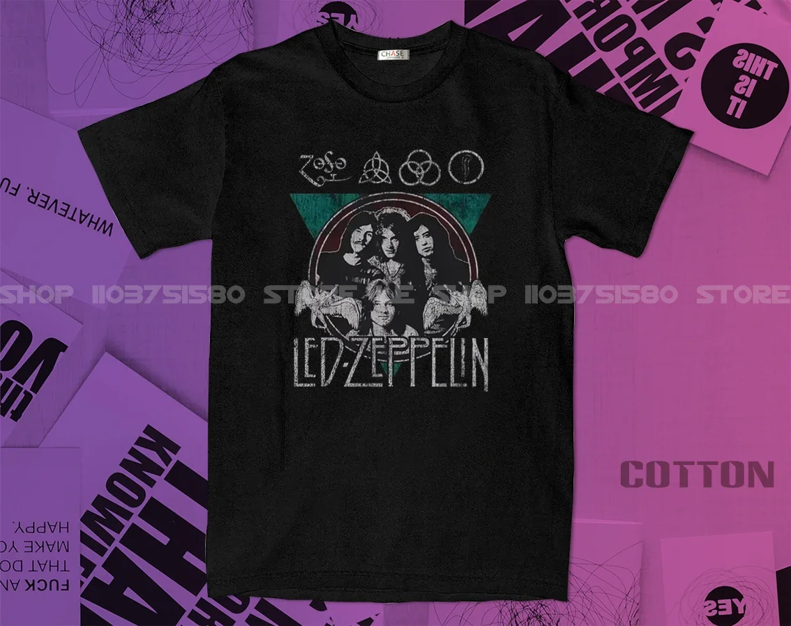 LE Cotton Amazing Tees Men Vintage Rock Band Led Tour Mothership Zeppelin T Shirt Double-sided Casual Graphic Unisex