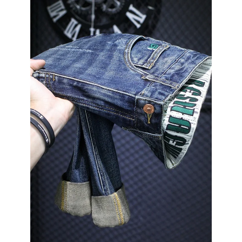 Small Straight-Leg Jeans Men's 2024 Spring Versatile High-End Retro Nostalgic Washed Blue Stretch Slim-Fitting Long Pants