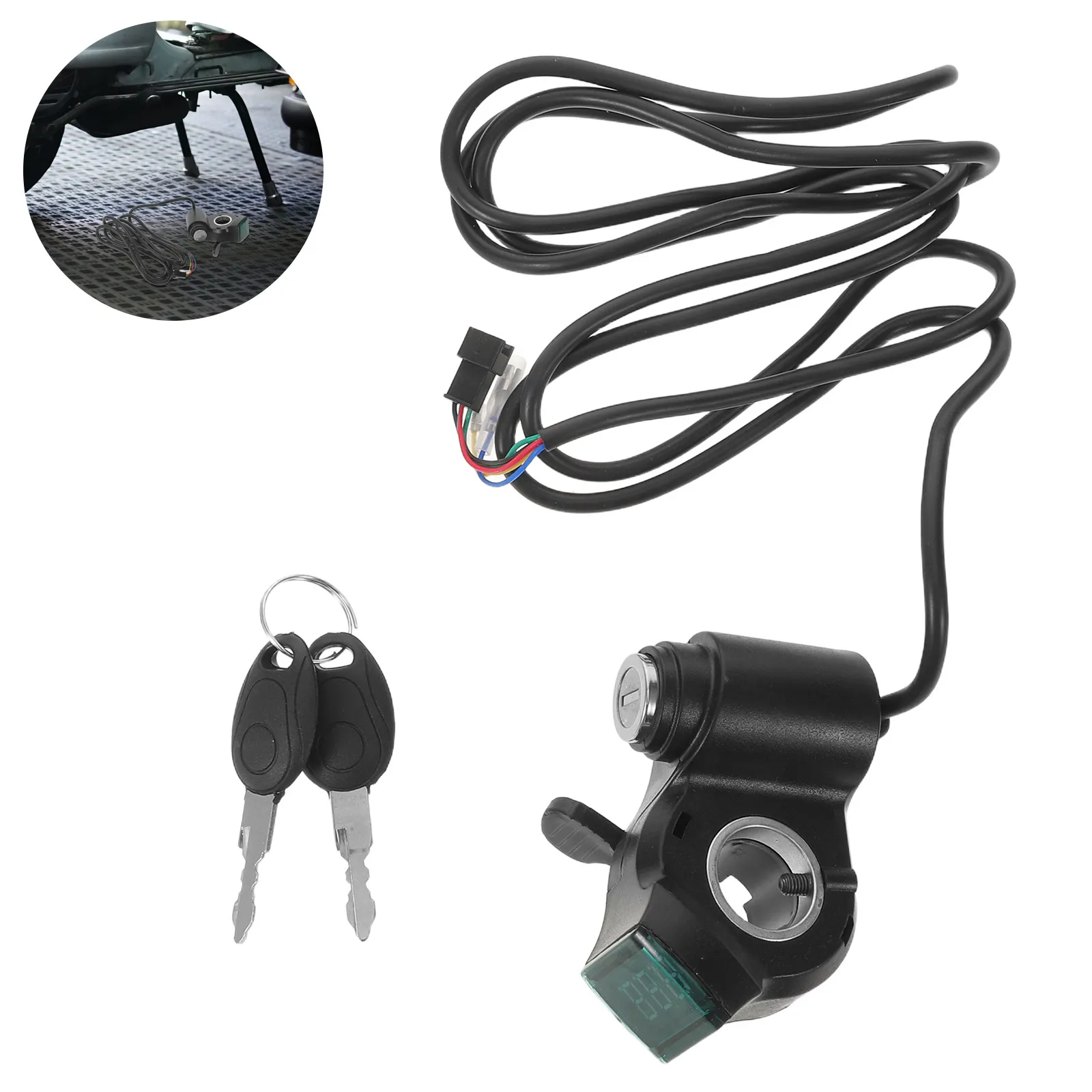 Electric Scooter Ignition Lock 22Mm Handlebar Mount Thumb Throttle Voltmeter Real-Time Battery Display Scooter Security Lock Key