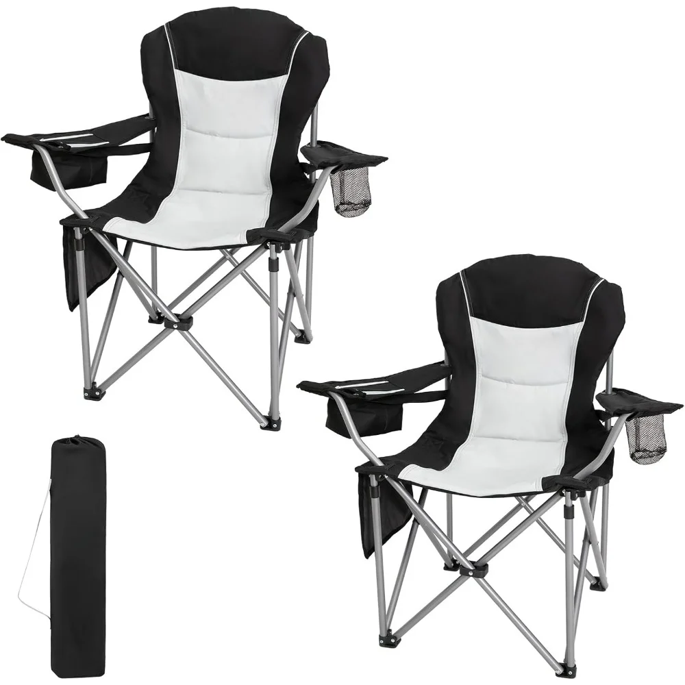 Camping Chair 2 Pack Adult Oversized Folding High Back Padded with Waist Back Support Outdoor Beach Patio Backyard Lawn