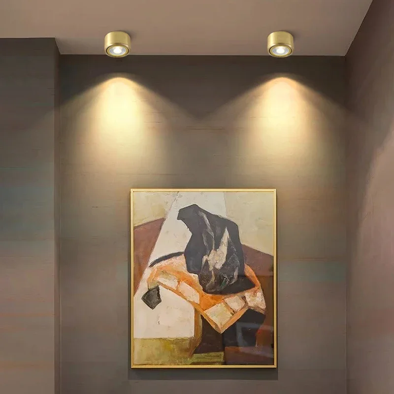 Modern Minimalism LED Ceiling Light Adjustable Angle Surface Copper Spotlight Living Room Background Corridor Room Home Decor