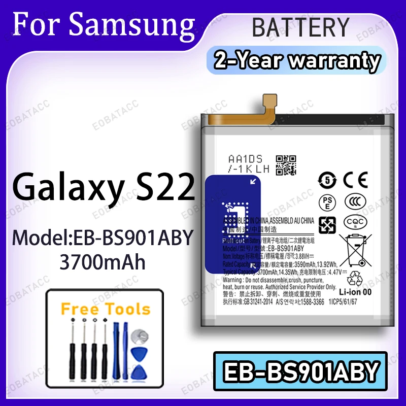 3700mAh EB-BS901ABY Replacement Battery for Samsung Galaxy S22 with Repair Tools Kit