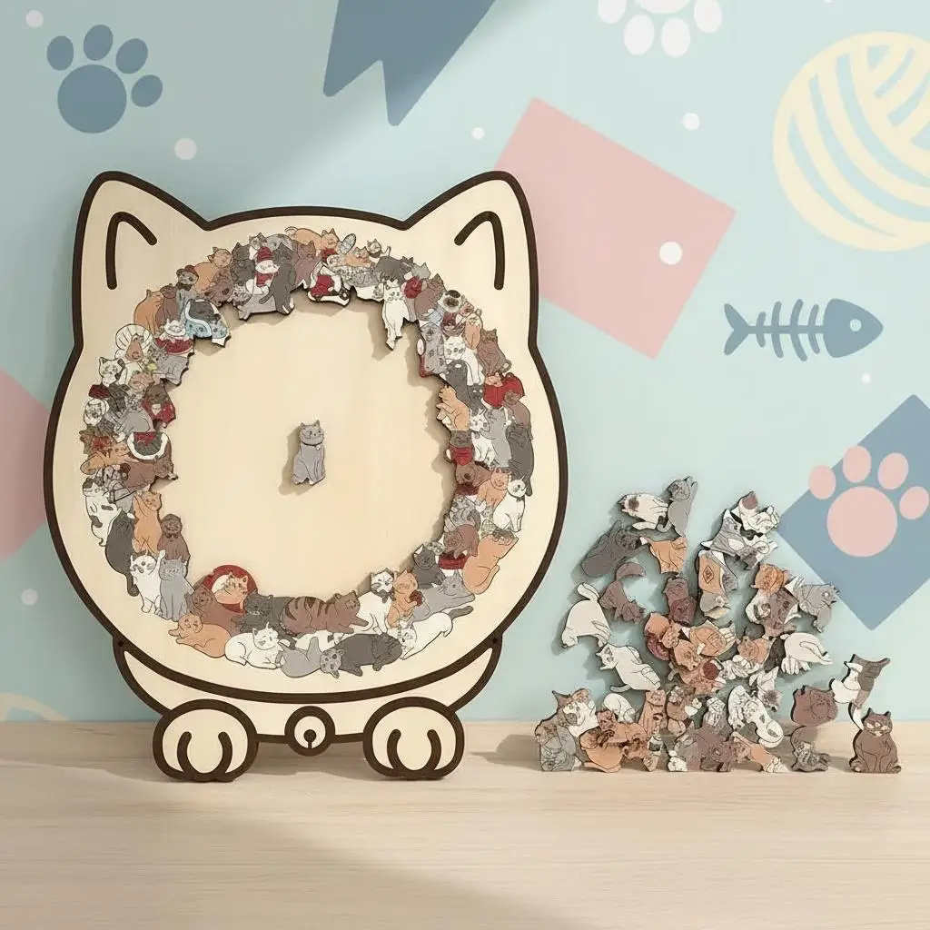 

NEW Cat Shaped Wooden Puzzles 145PCS Jigsaw of Educational Toys Stress-relieving Toys Creativ Gifts for Cat Lovers Home Decor