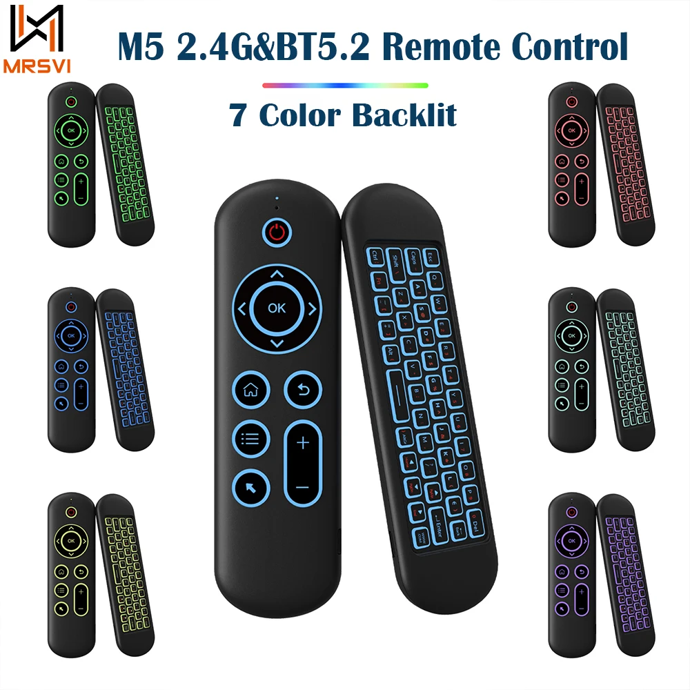 Nowy pilot M5 2.4G&BT5.2 z 7-kolorowym podświetleniem i bezprzewodową klawiaturą Air Mouse Android TV Box dla systemu Android Windows Mac Os Linux