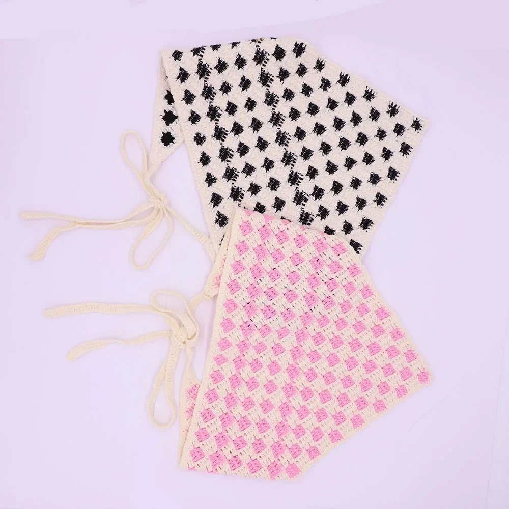 Бандана с ромашками, связанная крючком, 2025 г., шарф для волос с цветочным принтом и фруктами для женщин, повязка для волос в стиле бохо, летние аксессуары