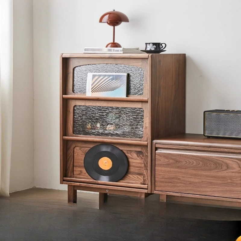 Black walnut side cabinet, modern simple wine cabinet display cabinet, TV storage cabinet solid wood bookcase