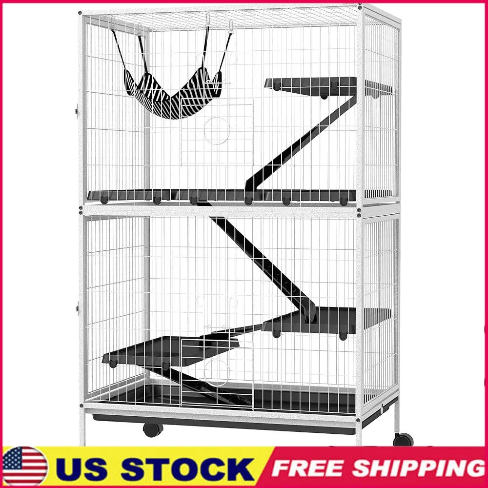 

50" 5-Tier Small Animal Cage Ferret Chinchilla Habitat Heavy Duty Steel Wire with Hammock Rolling Design Easy Clean