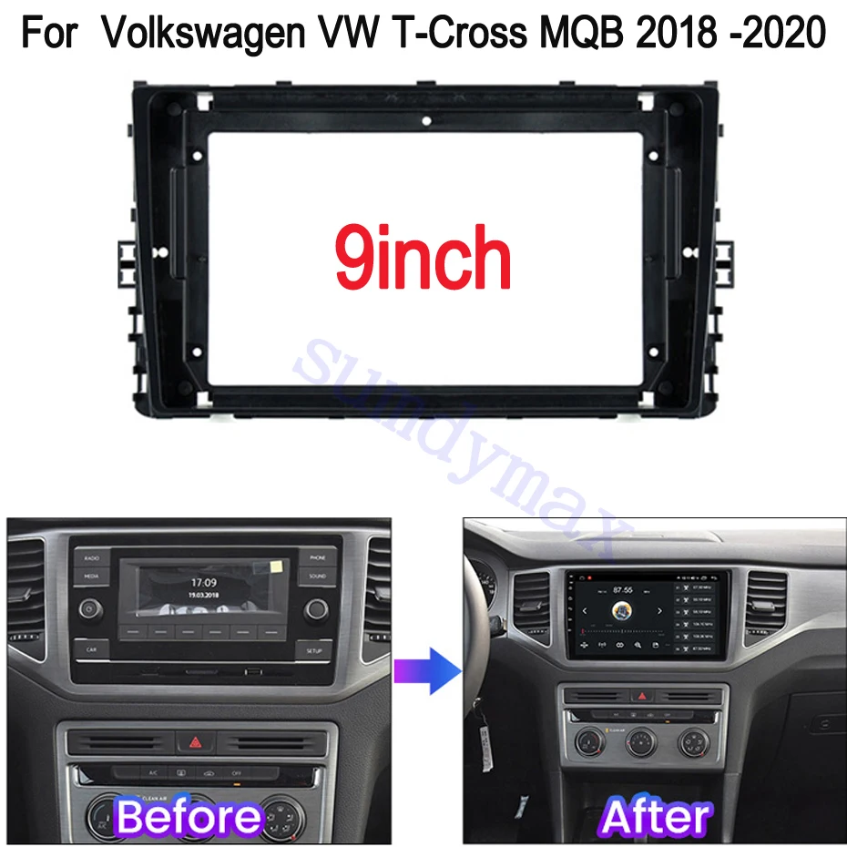 Car Audio Radio 9 Inch 2 Din Fascia Frame Adapter for Volkswagen VW T-Cross MQB Tiguan CD/DVD Player Stereo Panel Dash Trim