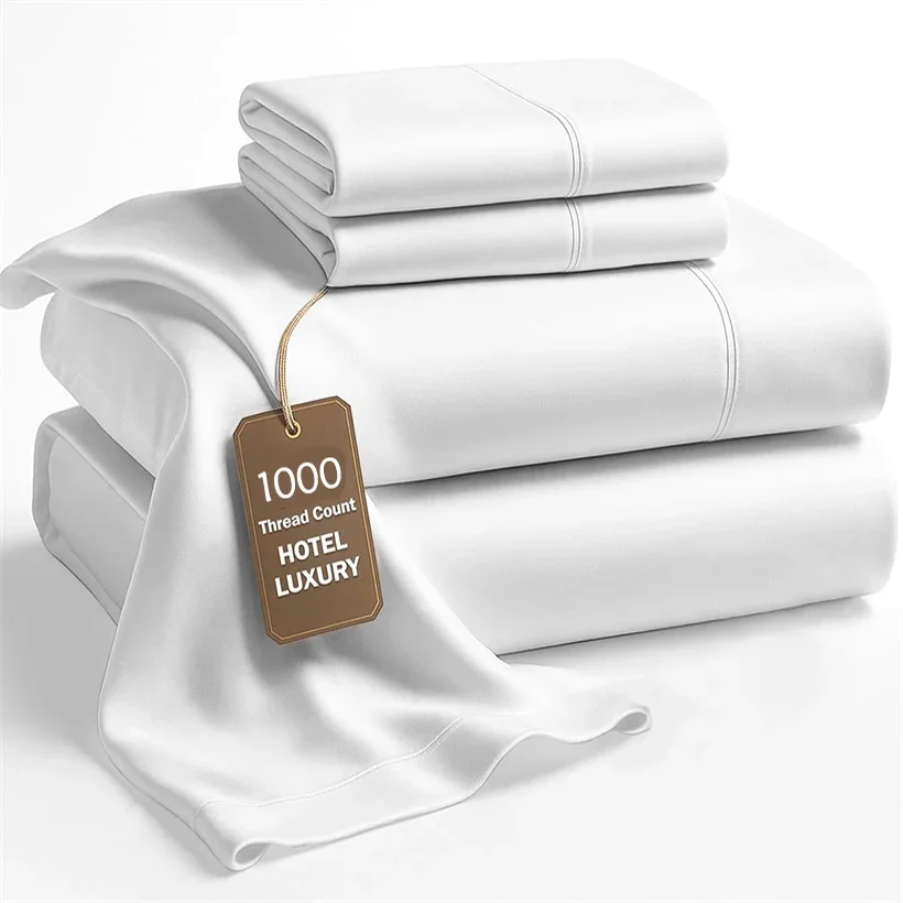 Premium 4/6pcs Egyptian Cotton Bed Sheet Set Soft Long Staple Cotton Bedding Set Luxury Silky Fitted Sheet Flat Sheet Pillowcase