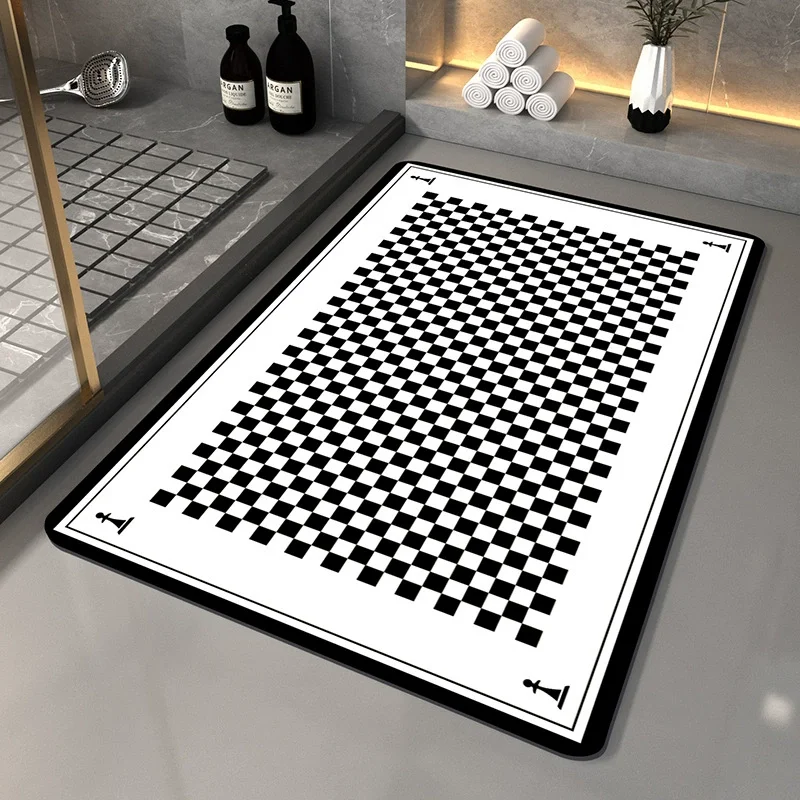 White Checkerboard Bathroom Mat Entrance Door Water Absorbing Non Slip Shower Mat Nordic Style Fashion Home Decorative Carpet