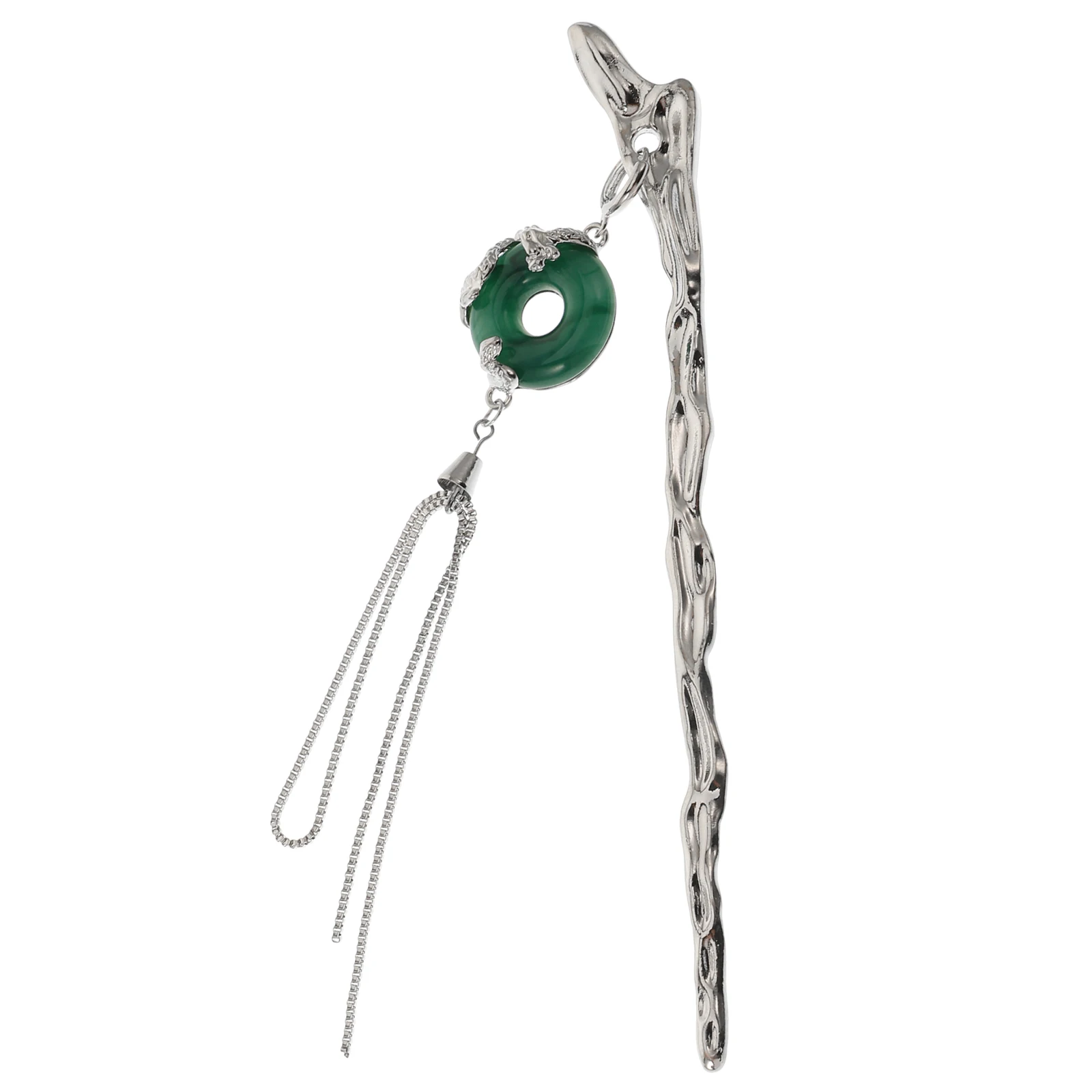 

Elegant Dragon Pattern Jade Pendant Hair Stick Zinc Alloy Hairpin for Women Vintage Tassel Decor Chinese Style Hair Accessories
