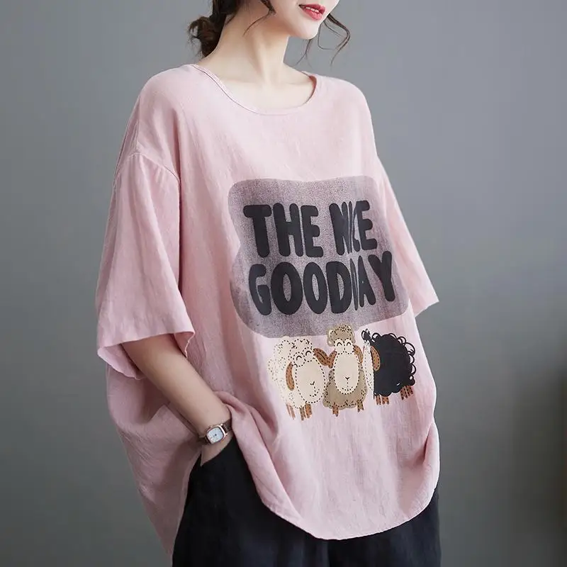 Women Summer Fashion Printing Loose Large Size O-neck Short Sleeve T-Shirt Women Clothes Casual All-match Appear Thin Top Tee