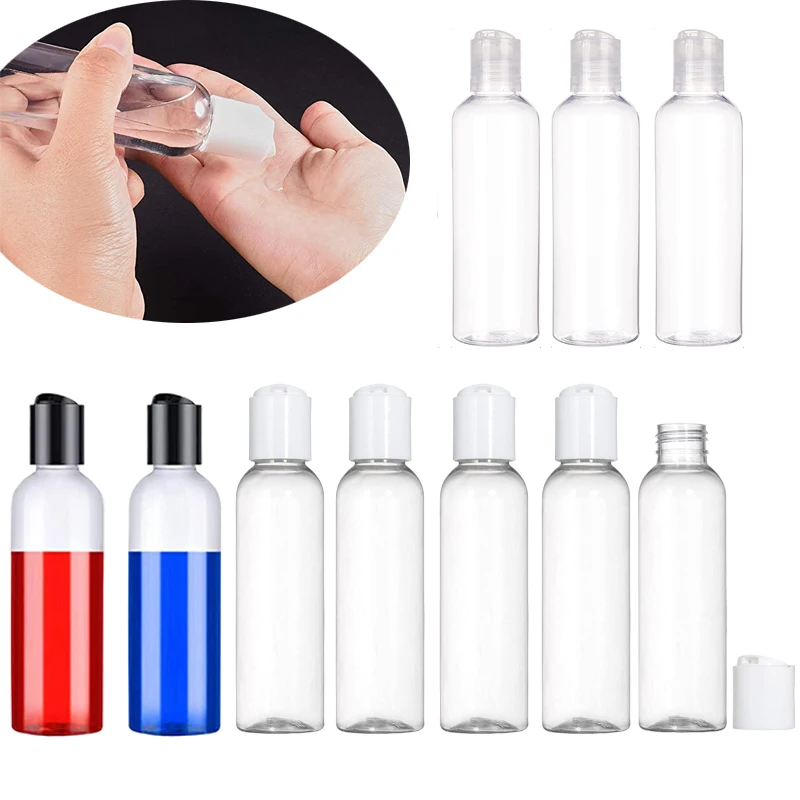 

100Pcs 30-100ml Empty Clear Plastic Bottles with Clear White Black Disc Top Caps Portable Containers For Shampoo Lotion Creams