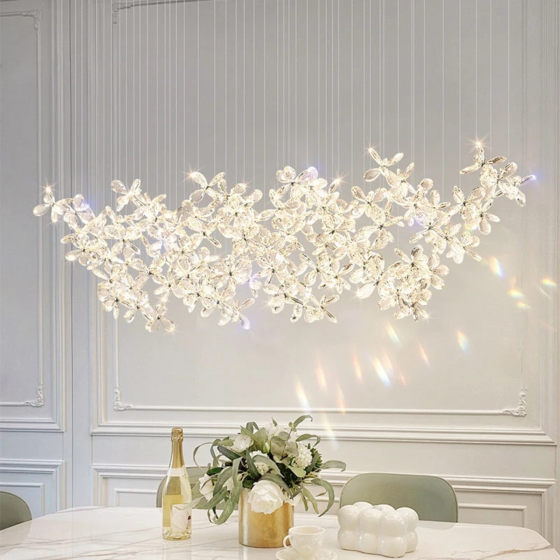 

Crystal chandelier restaurant light flower chandelier light luxury Italian designer dining room light high art bar island table