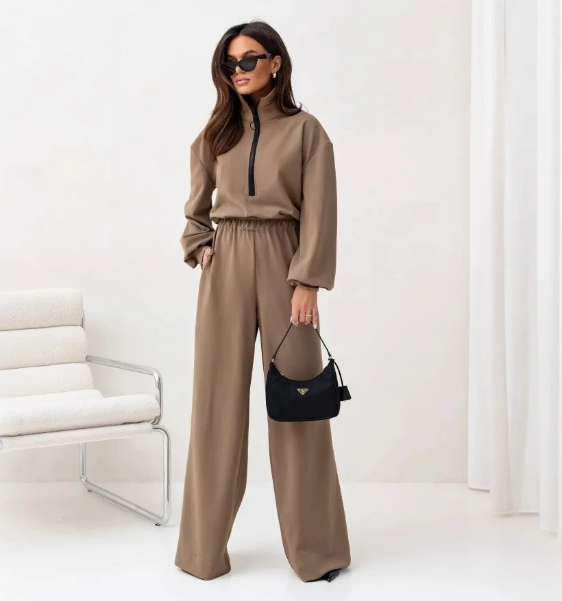 

Женский модный прямой комбинезон на молнии с длинным рукавом, повседневный цельный комбинезон, уличная одежда