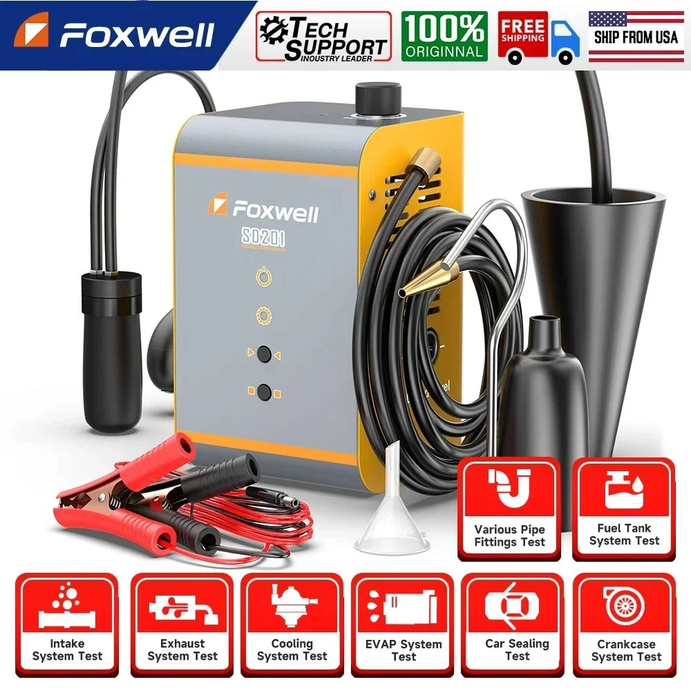 12V Car Smoke Leak EVAP Smoke Smoke Machine Leak Detector Vacuum Fuel Pipe Oil Leakage Detector Auto Diagnostic FOXWELL SD201