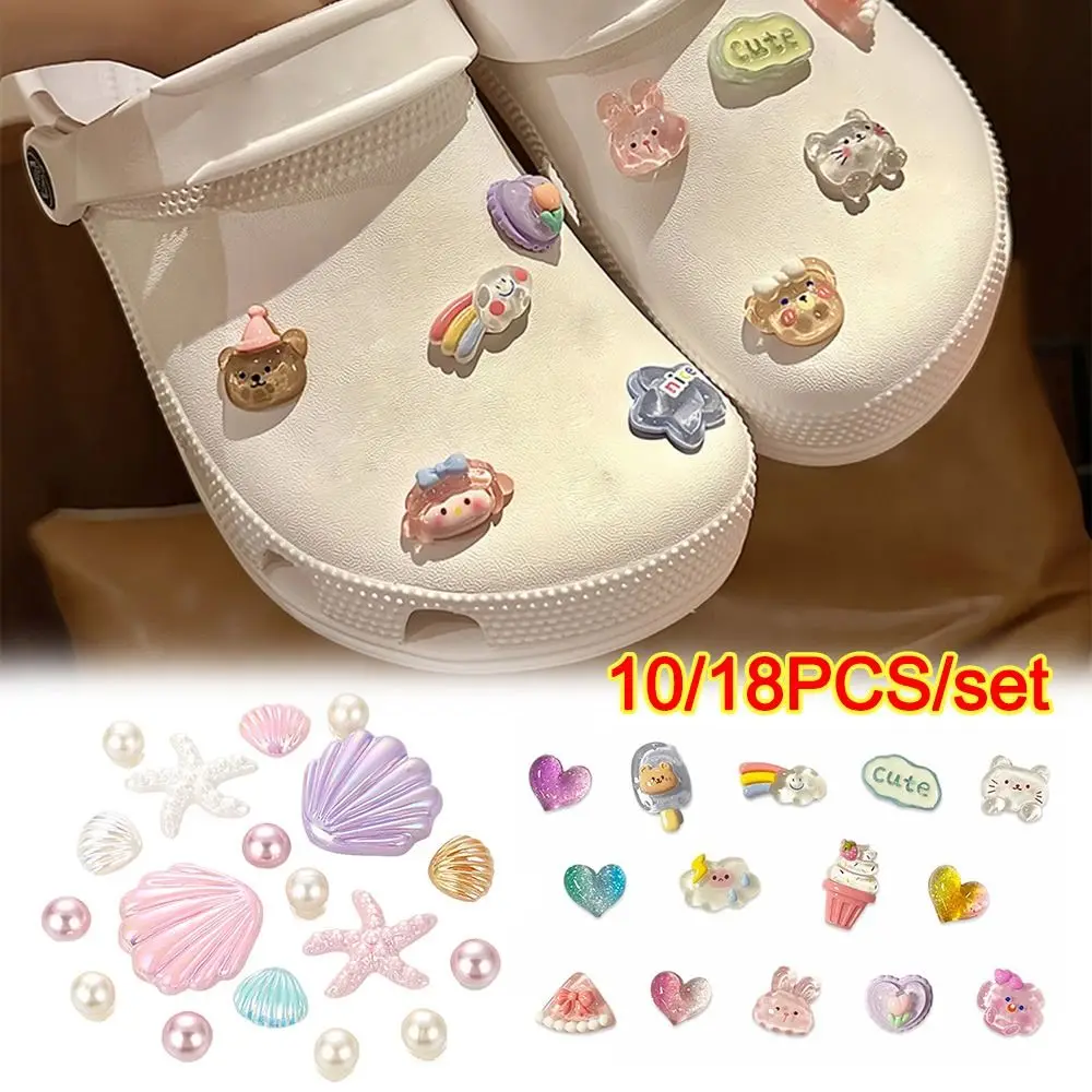 10/18Pcs/Set Transparent Floral Shoe Buckles Handmade Starfish Shells Shoe Charms Detachable DIY Hole Shoe Buckle Sandals