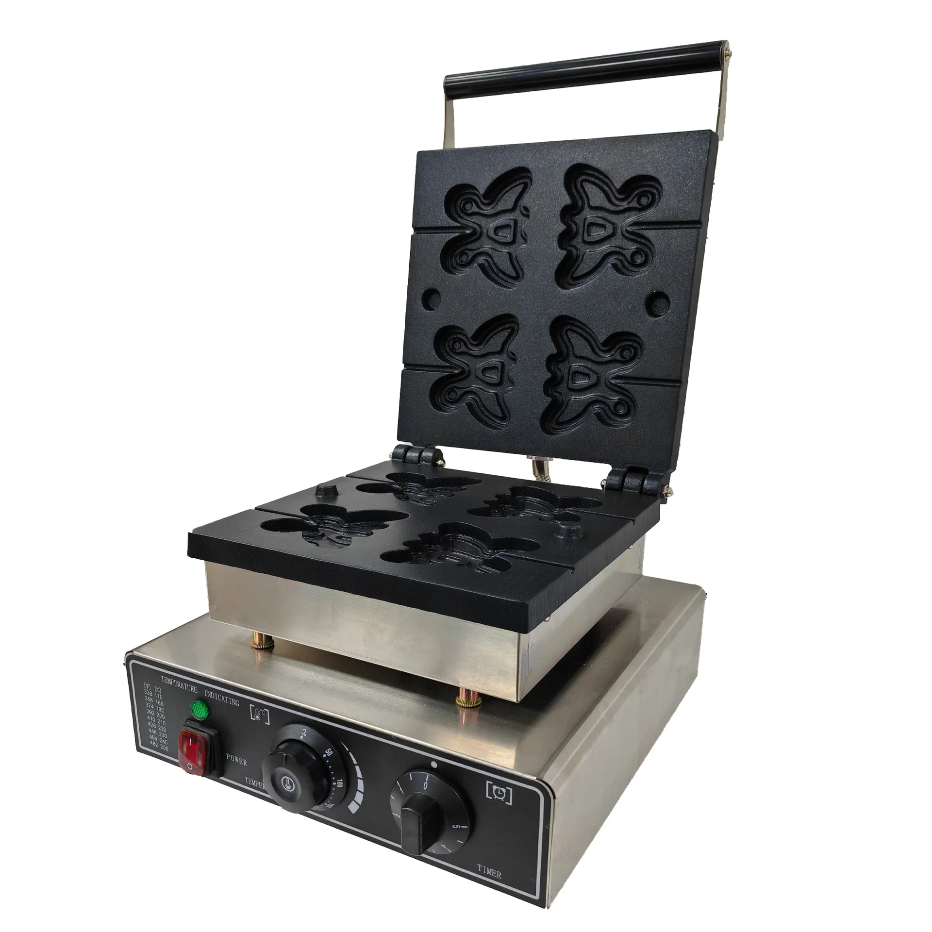 AK320 Butterfly-shaped 4-Piece Multi-Plate Commercial Waffle Maker with Non-Stick Coating Fast Heating for Milk Tea Shops