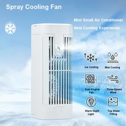 Portable Air Conditioner Desktop Spray Cooling Fans 3 Speeds  Mini Air Conditioner Electric Fanwith Night Light for Bedroom 선풍기