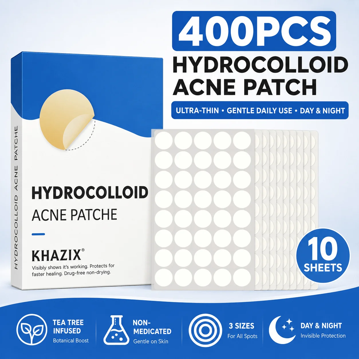 Round Hydrocolloid Acne Patches, 200/800 Count, Clear Waterproof Breathable Concealing Patches for Daily Facial Care, Pre‑Makeup